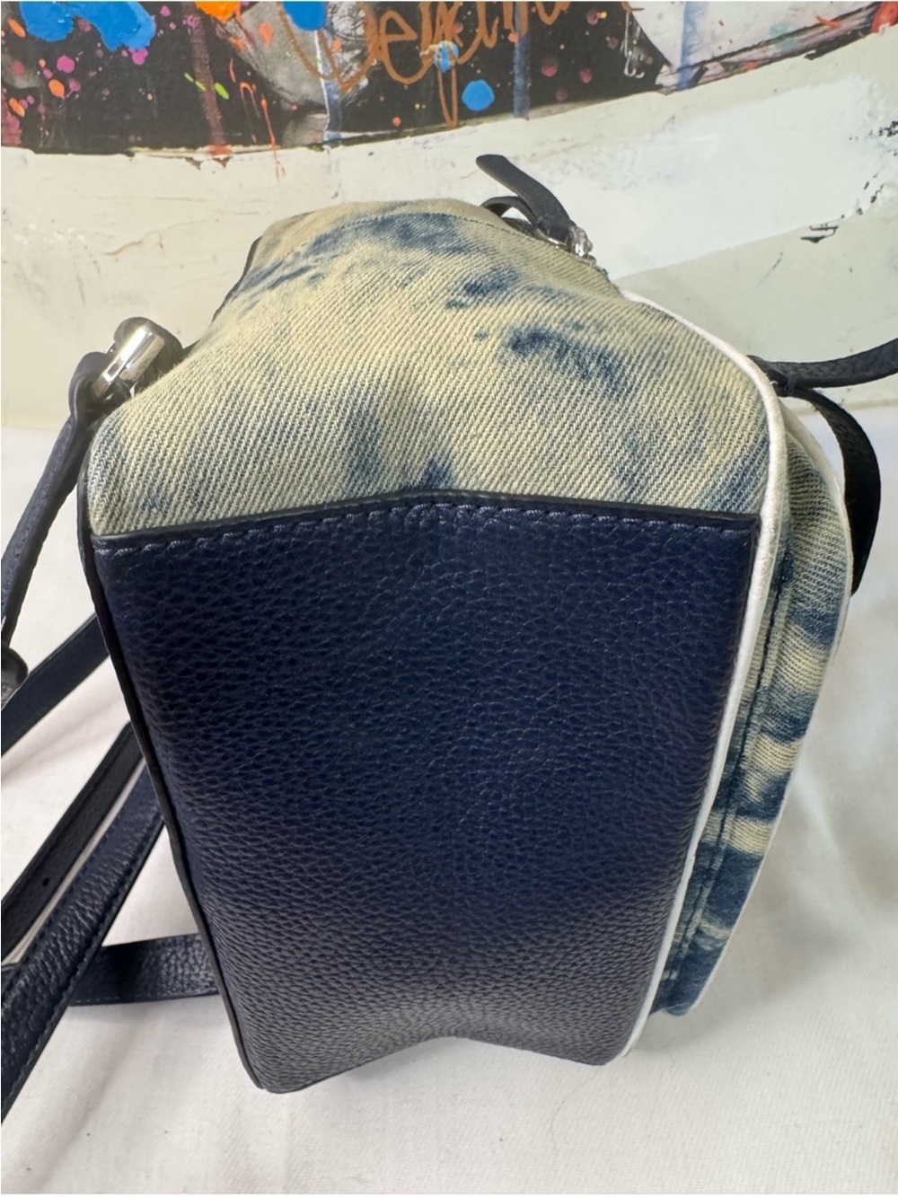 kate spade Navy and White Tie-Dye Denim Mini Backpack - Picture 11 of 16